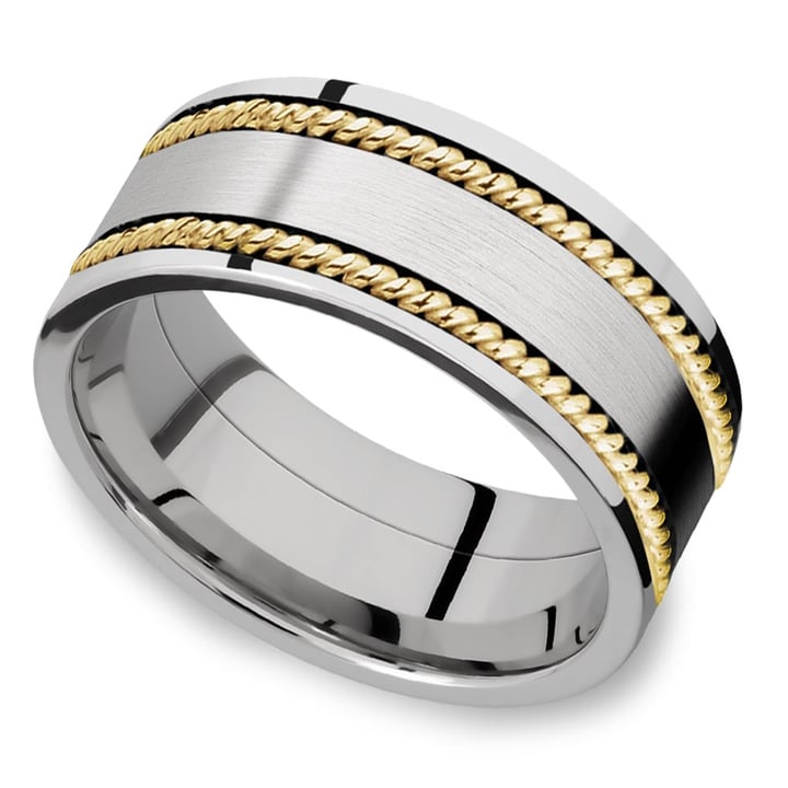 Woven Braid - Mens Braided 14K Yellow Gold And Cobalt Wedding Band | Zoom
