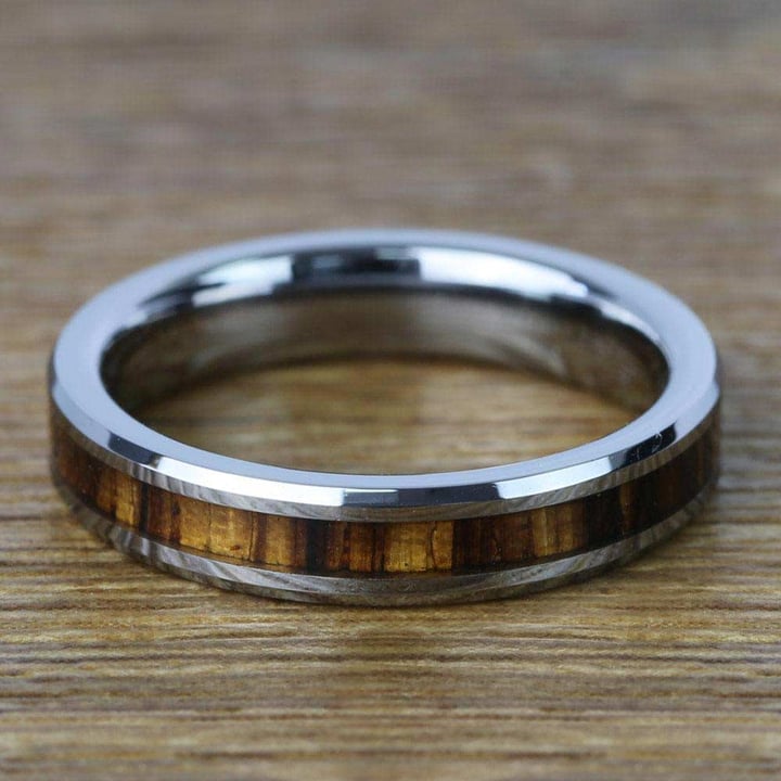 Slim 4 Mm Zebrawood Wedding Ring In Tungsten | Thumbnail 06
