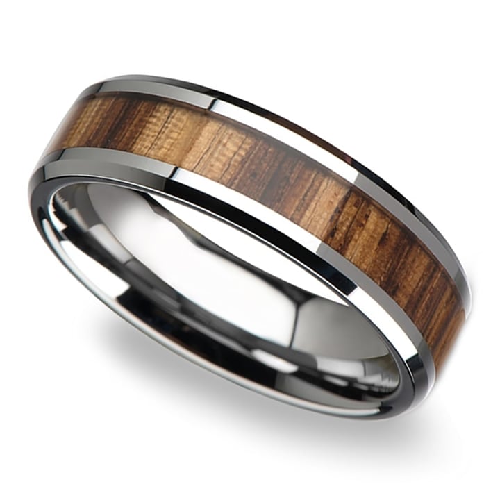 Slim 4 Mm Zebrawood Wedding Ring In Tungsten | Thumbnail 01