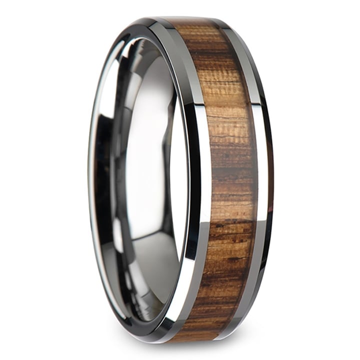 Slim 4 Mm Zebrawood Wedding Ring In Tungsten | Thumbnail 02