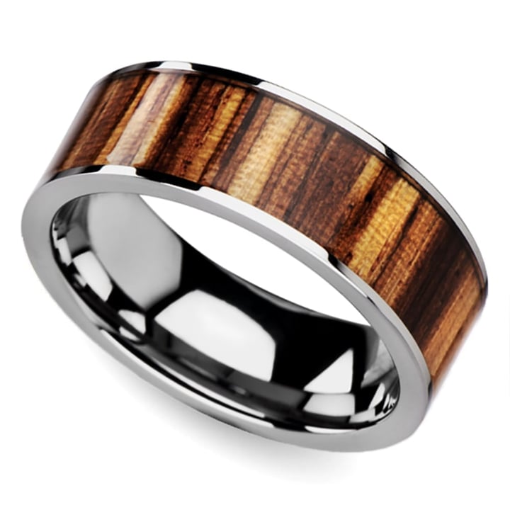 Zealous - Tungsten Mens Band with Zebra Wood Inlay (8mm) | Thumbnail 01