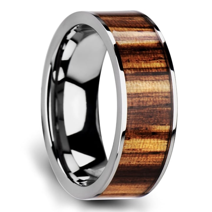 Zealous - Tungsten Mens Band with Zebra Wood Inlay (8mm) | Thumbnail 02