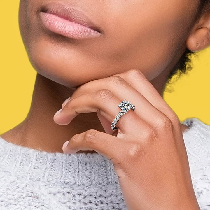 Modern Unique Bezel Set Engagement Ring In Platinum (1/4 Ctw) | Thumbnail 06