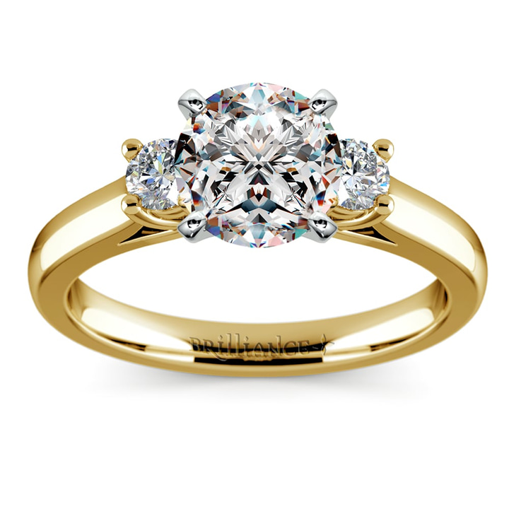 Yellow Gold 3 Stone Round Diamond Engagement Ring  | Thumbnail 01