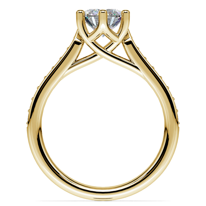 6 Prong Tulip Pave Engagement Ring Setting In Yellow Gold | Thumbnail 02