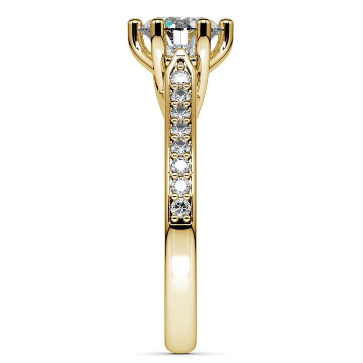 6 Prong Tulip Pave Engagement Ring Setting In Yellow Gold | Thumbnail 03