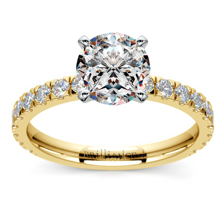 Petite Pave Engagement Ring Setting In Yellow Gold | Thumbnail 01