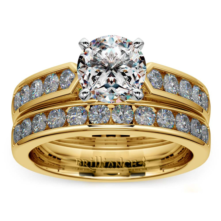 Channel Set Diamond Cathedral Bridal Set in Yellow Gold | Thumbnail 01