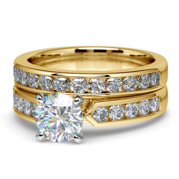 Channel Set Diamond Cathedral Bridal Set in Yellow Gold | Thumbnail 02