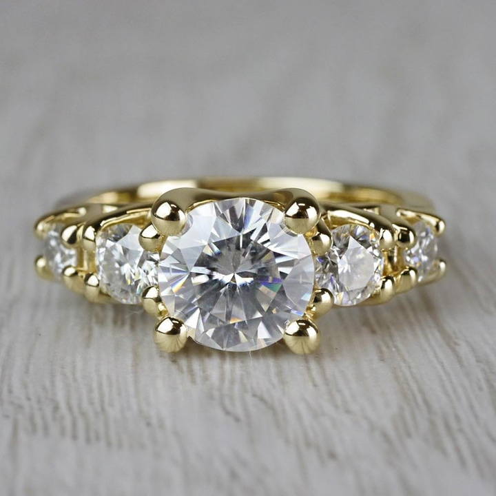 5 Stone Moissanite Engagement Ring In Yellow Gold (7.5 mm) | Thumbnail 05