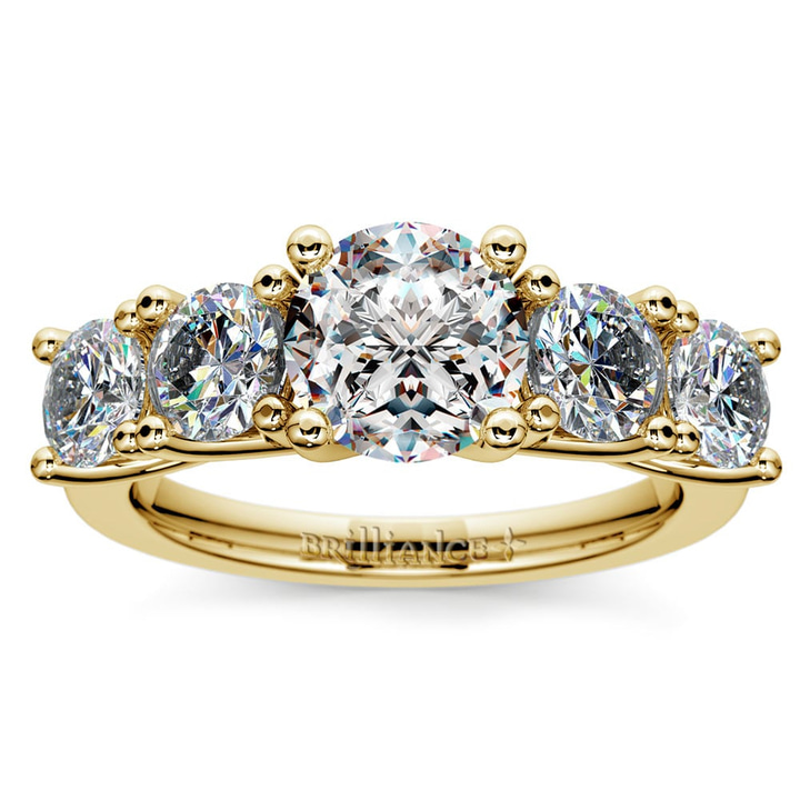 5 Stone Moissanite Engagement Ring In Yellow Gold (7.5 mm) | Thumbnail 02