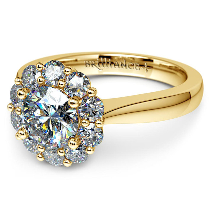 Yellow Gold Floral Engagement Ring With Halo | Thumbnail 04