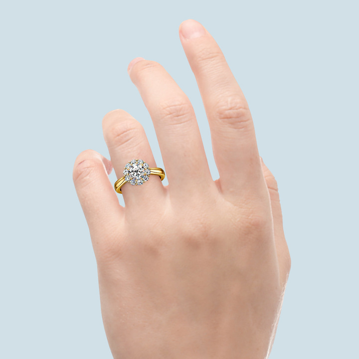 Yellow Gold Floral Engagement Ring With Halo | Thumbnail 06