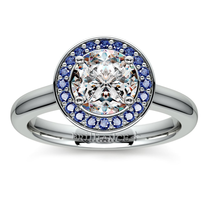 Diamond Ring Setting With Sapphire Halo In Platinum | Thumbnail 01