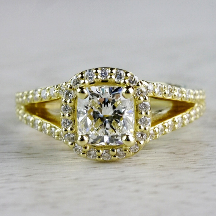 Classic Gold Split Shank Halo Diamond Engagement Ring Setting | Thumbnail 05
