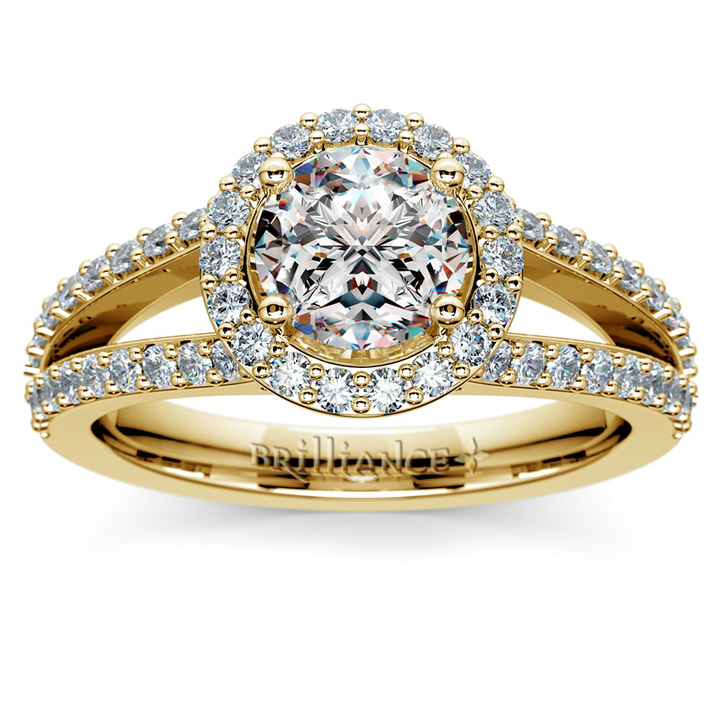 Classic Gold Split Shank Halo Diamond Engagement Ring Setting | Thumbnail 01