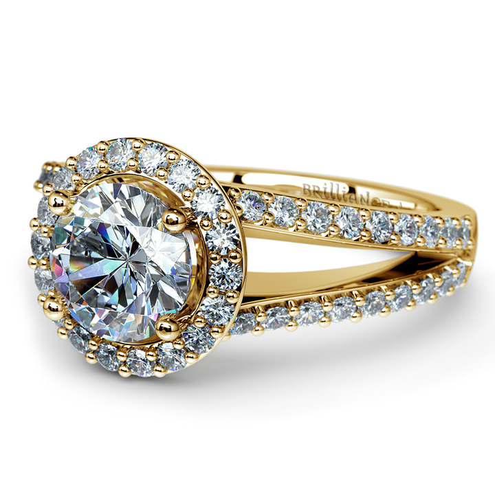 Classic Gold Split Shank Halo Diamond Engagement Ring Setting | Thumbnail 04