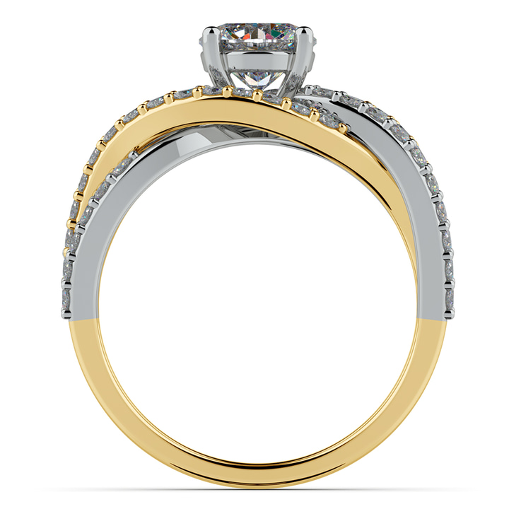 Two Tone Diamond Crossover Ring In Yellow And White 14K Gold | Thumbnail 02