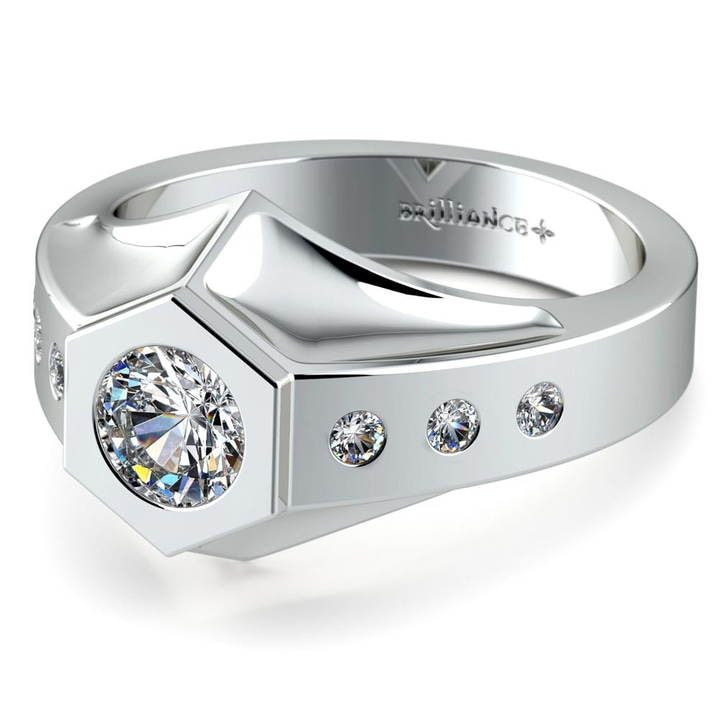 Hexagonal Diamond Mangagement Ring In White Gold - Magnus II | Thumbnail 01