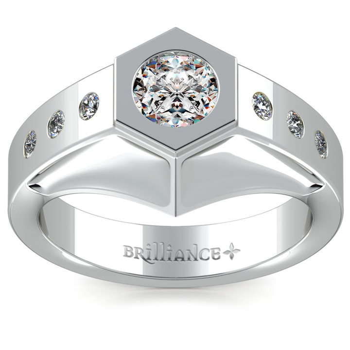Hexagonal Diamond Mangagement Ring In White Gold - Magnus II | Thumbnail 02