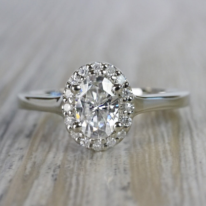 Oval Halo Moissanite Engagement Ring In White Gold (7 mm) | Thumbnail 05