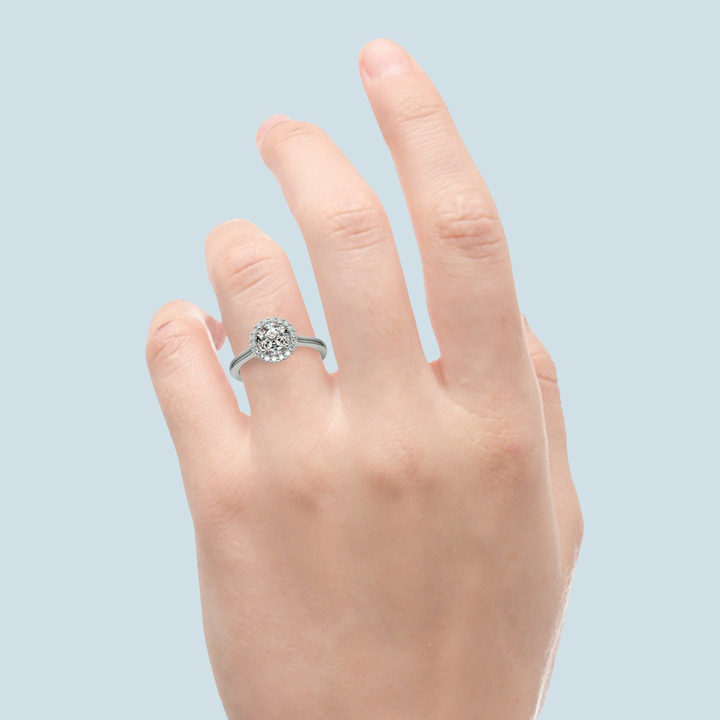 Pave Set Halo Diamond Engagement Ring In Platinum | Thumbnail 06