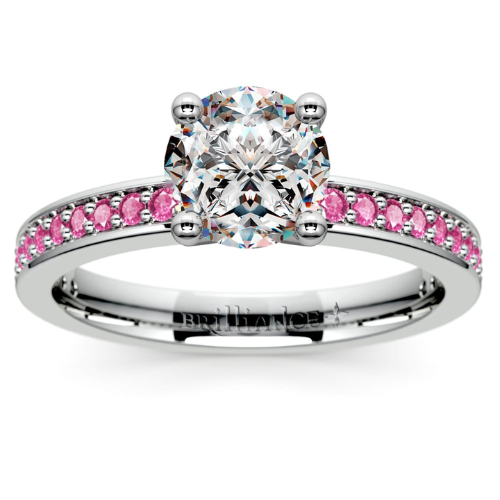 Pink Sapphire Pave Set Engagement Ring In Platinum | Thumbnail 01