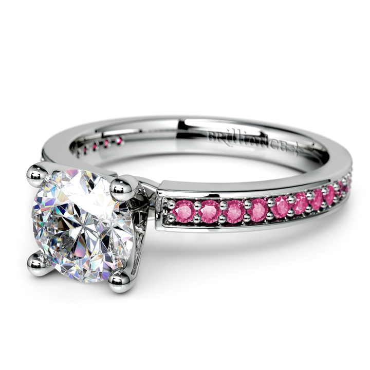 Pink Sapphire Pave Set Engagement Ring In Platinum | Thumbnail 04