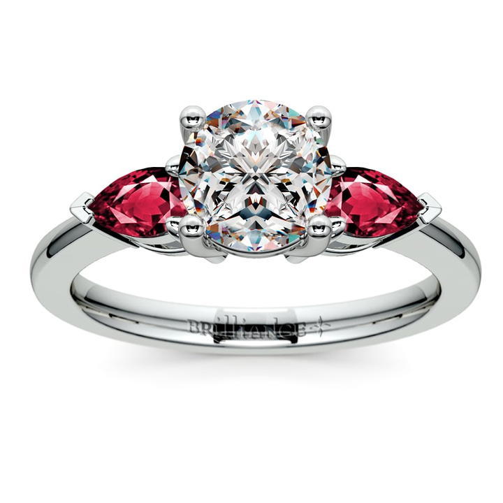 Pear Shaped Ruby 3 Stone Engagement Ring In White Gold | Thumbnail 01