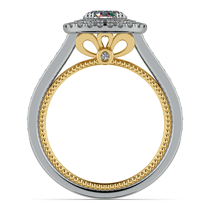 Filigree Double Halo Diamond Engagement Ring In White And Yellow Gold | Thumbnail 02