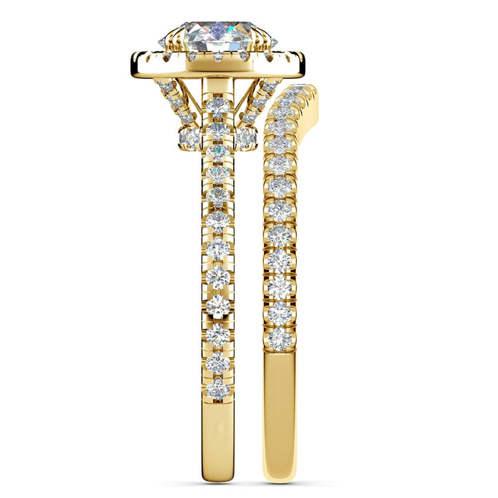 Petite Halo Diamond Bridal Set In Yellow Gold | Thumbnail 03