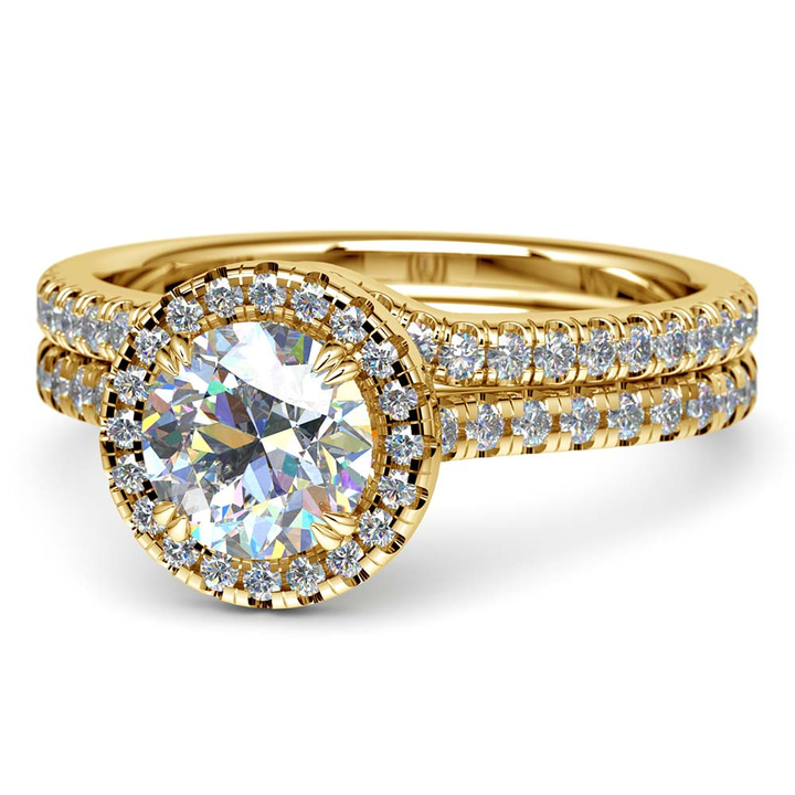 Petite Halo Diamond Bridal Set In Yellow Gold | Thumbnail 04
