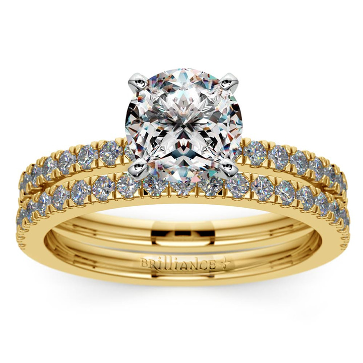Petite Pave Diamond Bridal Set in Yellow Gold | Thumbnail 01