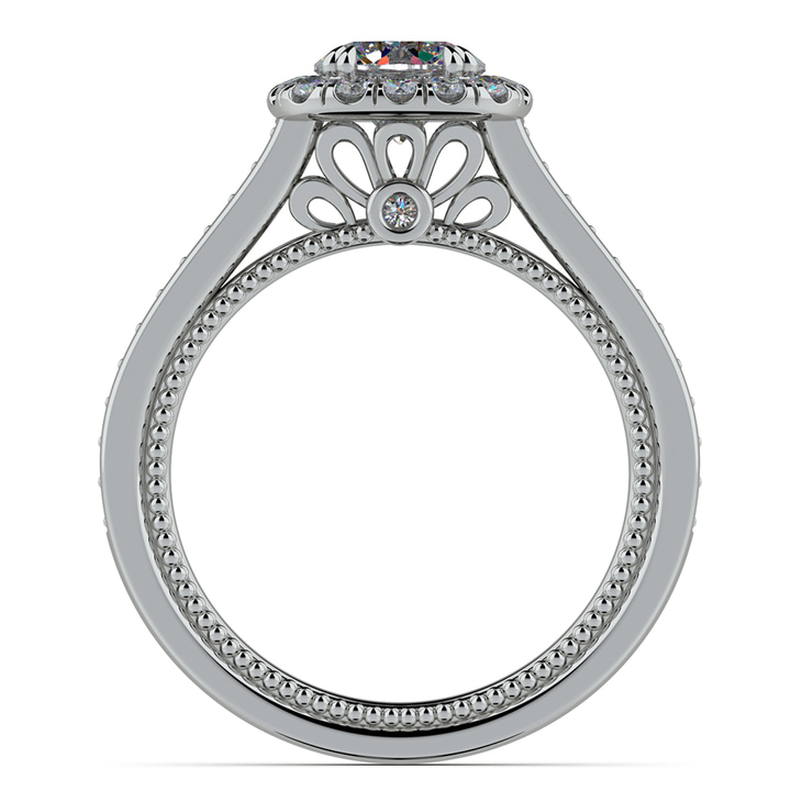 Antique Inspired Platinum Halo Diamond Engagement Ring | Thumbnail 02