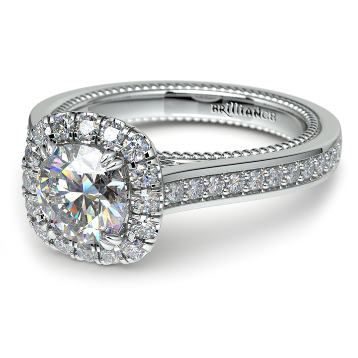 Antique Inspired Platinum Halo Diamond Engagement Ring | Thumbnail 04