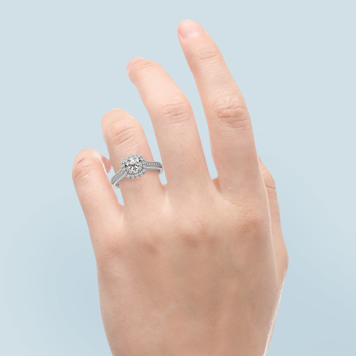 Antique Inspired Platinum Halo Diamond Engagement Ring | Thumbnail 05