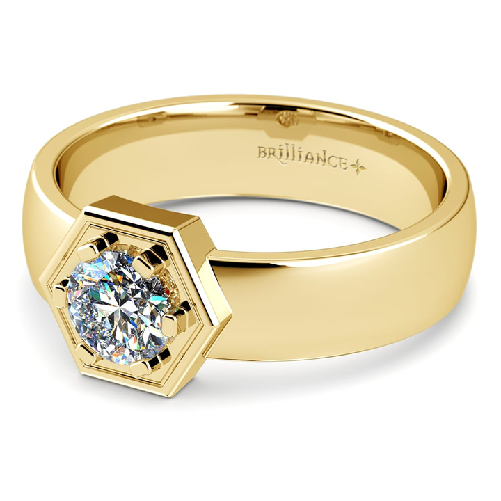 Hexagon Mens Diamond Engagement Ring In Yellow Gold | Talos | Thumbnail 01