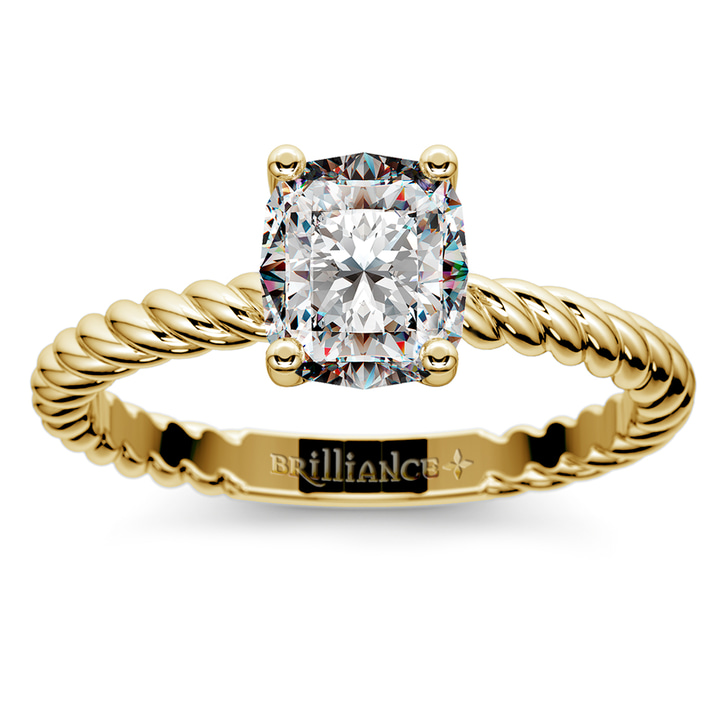 Cushion Moissanite Engagement Twisted Rope Ring In Gold (6 mm) | Thumbnail 02