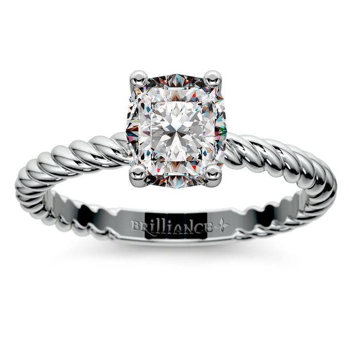 Cushion Moissanite Engagement Twisted Rope Ring In White Gold (8 mm) | Thumbnail 02