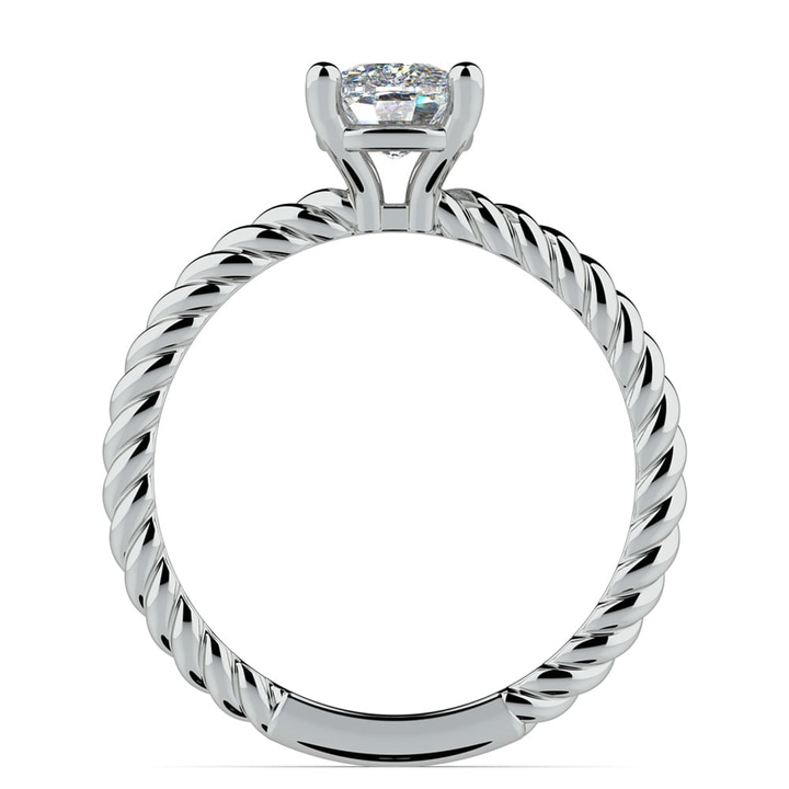 Cushion Moissanite Engagement Twisted Rope Ring In White Gold (8 mm) | Thumbnail 04
