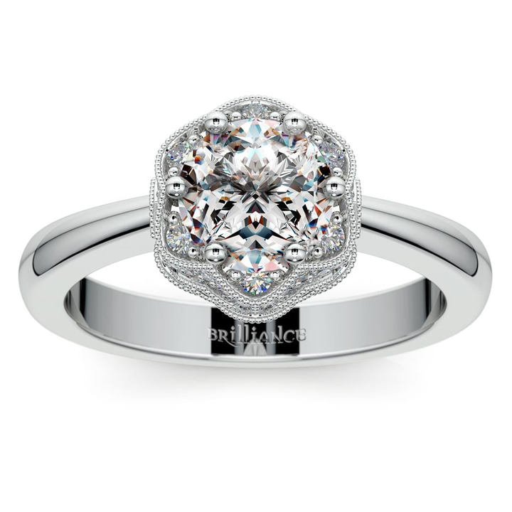 Vintage Halo Diamond Engagement Ring Setting In White Gold | Thumbnail 01