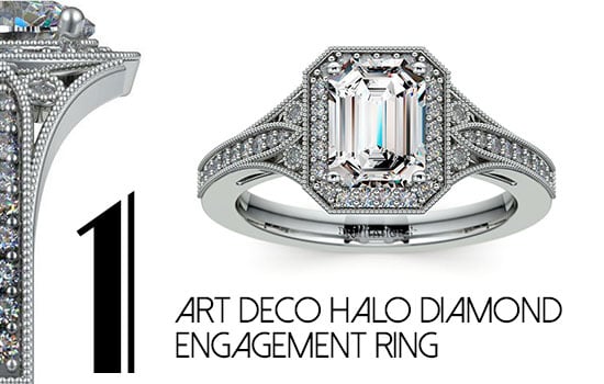 Art Deco White Gold Halo Diamond Engagement Ring