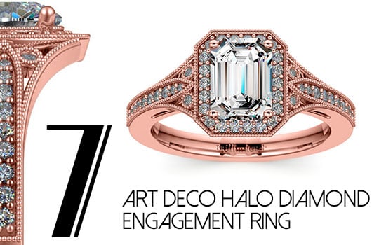 Art Deco Rose Gold Halo Diamond Engagement Ring