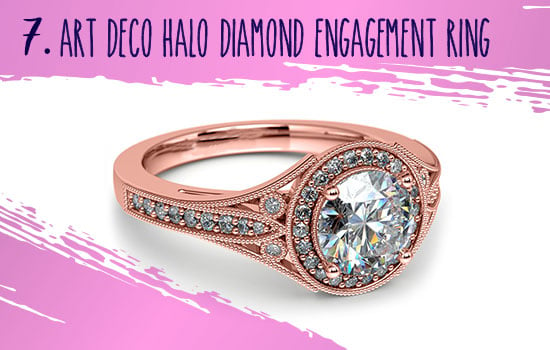 Art Deco Halo Diamond Engagement Ring