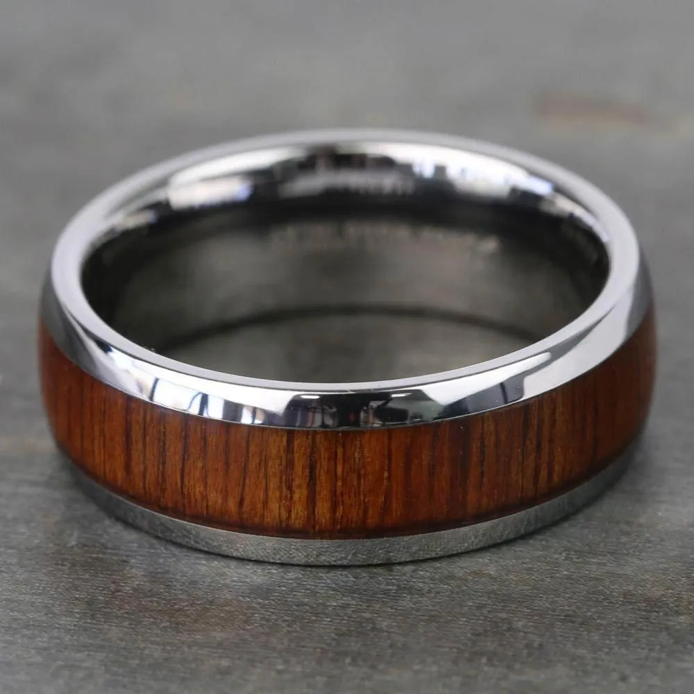 Riptide - Tungsten Mens Ring With KOA Wood Inlay (8mm)