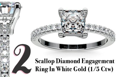 Scallop Diamond Engagement Ring In White Gold (1/5 Ctw)