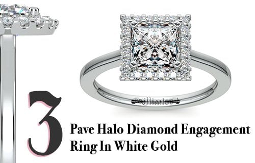 Pave Halo Diamond Engagement Ring In White Gold