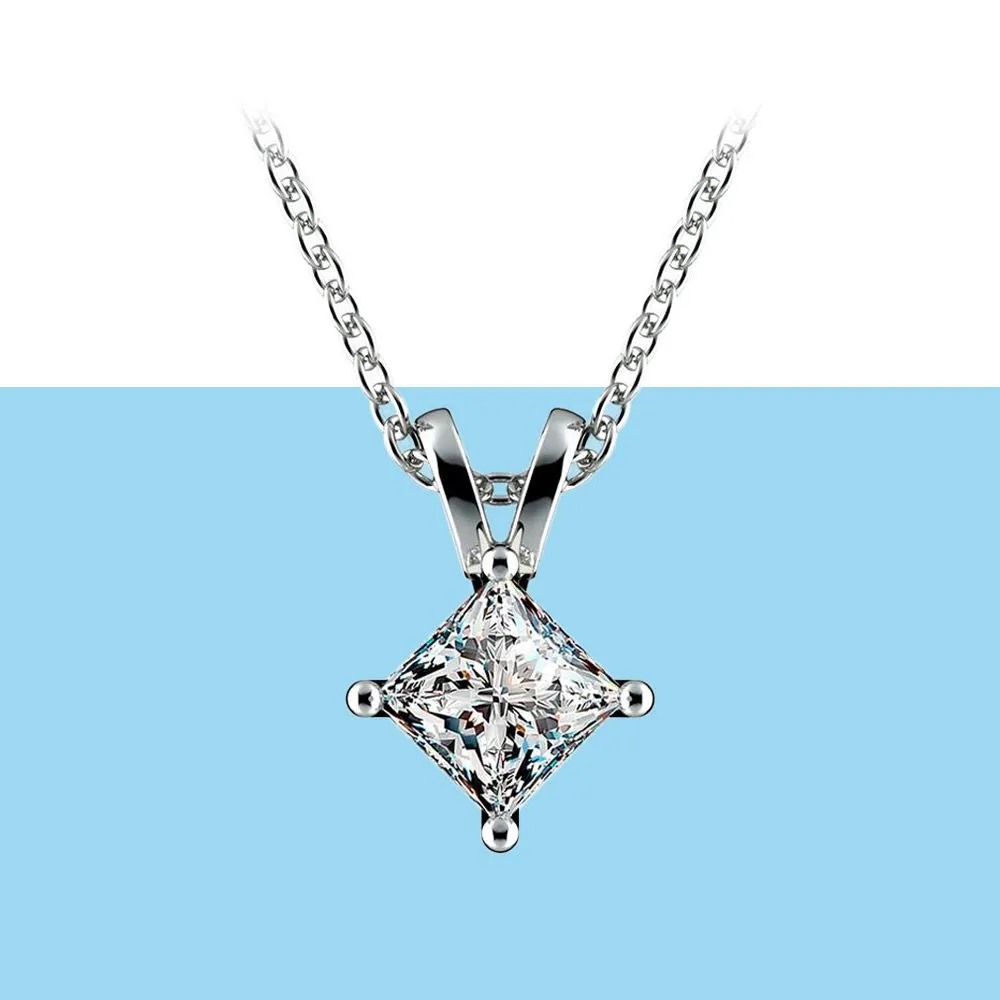 ½ Carat Princess Cut Diamond Pendant Necklace in White Gold