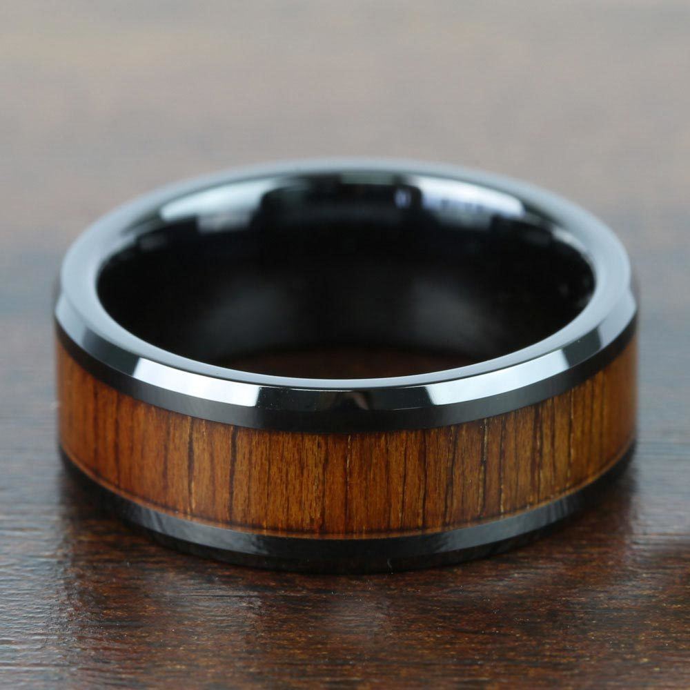 Mens Hawaiian KOA Wood Inlay Wedding Ring - The Low Tide