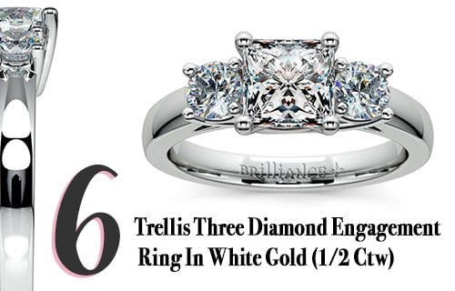 Trellis Three Diamond Engagement Ring In White Gold (1/2 Ctw)